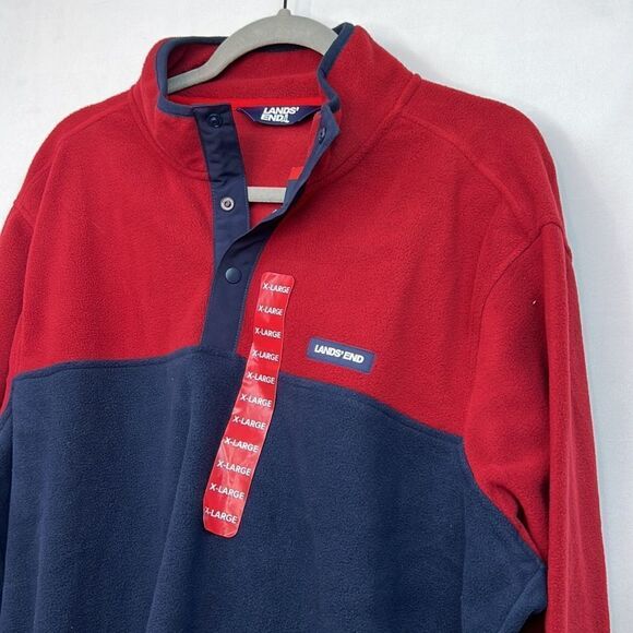Lands End Mens red and navy blue snap fleece shirt size XL NWT - Picture 5 of 13
